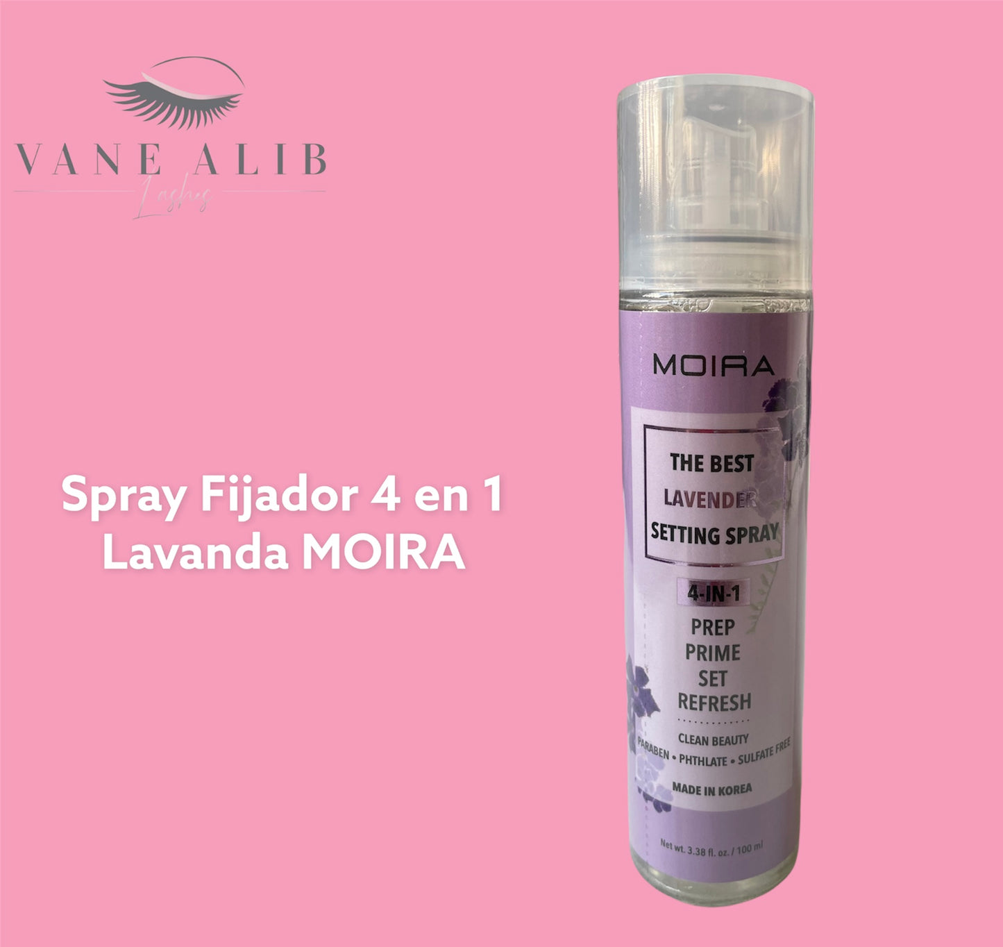 Fijador de maquillaje lavanda 4 en 1 MOIRA